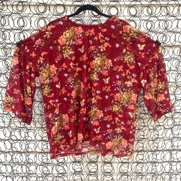 Suzanne Betro red lace floral crochet accent boho blouse 3X - Picture 1 of 4